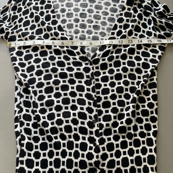 Banana‎ Republic Cardigan Sweater Buttoned Knit Geometric Print Black White SP - Picture 7 of 10